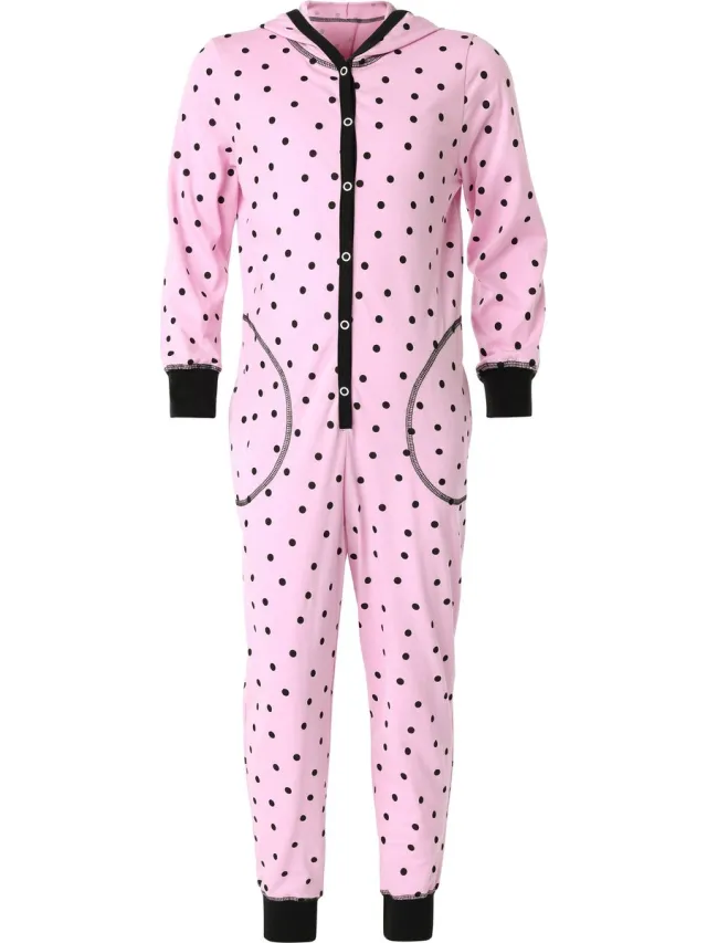 Merry Style Kinder Pyjama - ronde hals - lange mouwen - lange broek met zakken - Katoen - MS-MS10-223-PJ - Rosa Punkte Schwarz - 110-116