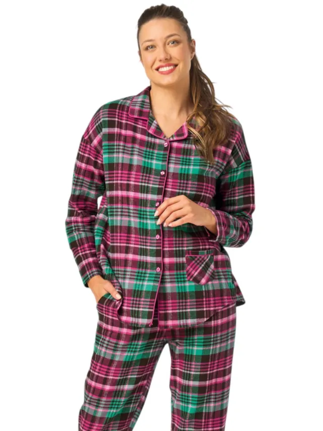 Key Flanellen Pyjama Dames Groen-Bordeaux Ruit LNS 414 40 /