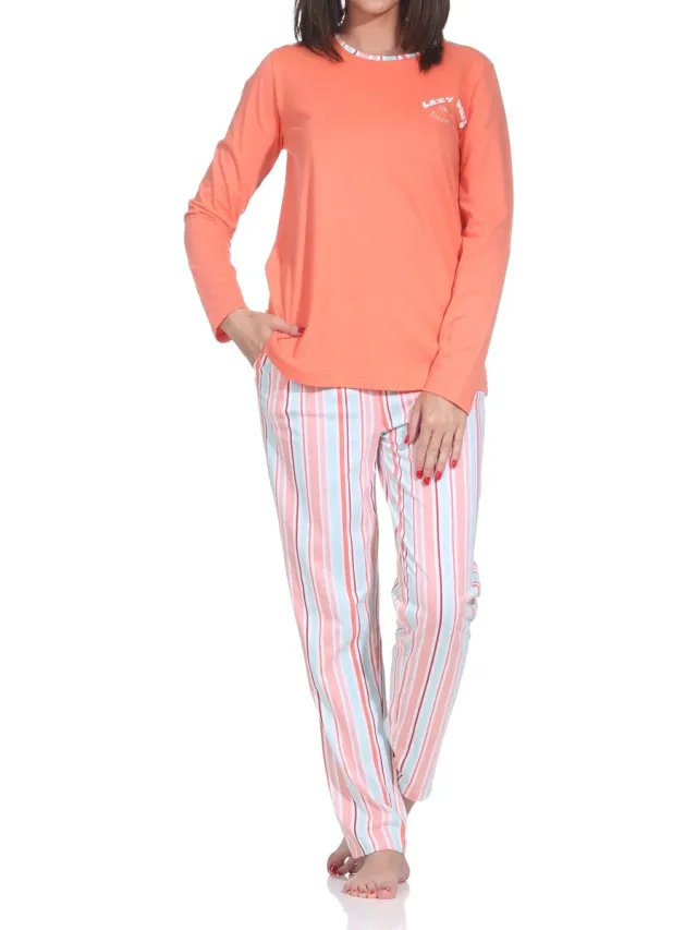 Normann dames lange pyjama in elegante strepenlook – ook in grote maten orange