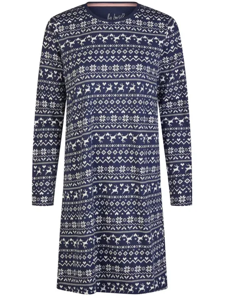By Louise Dames nachthemd lange mouw winter print blauw, foto 2