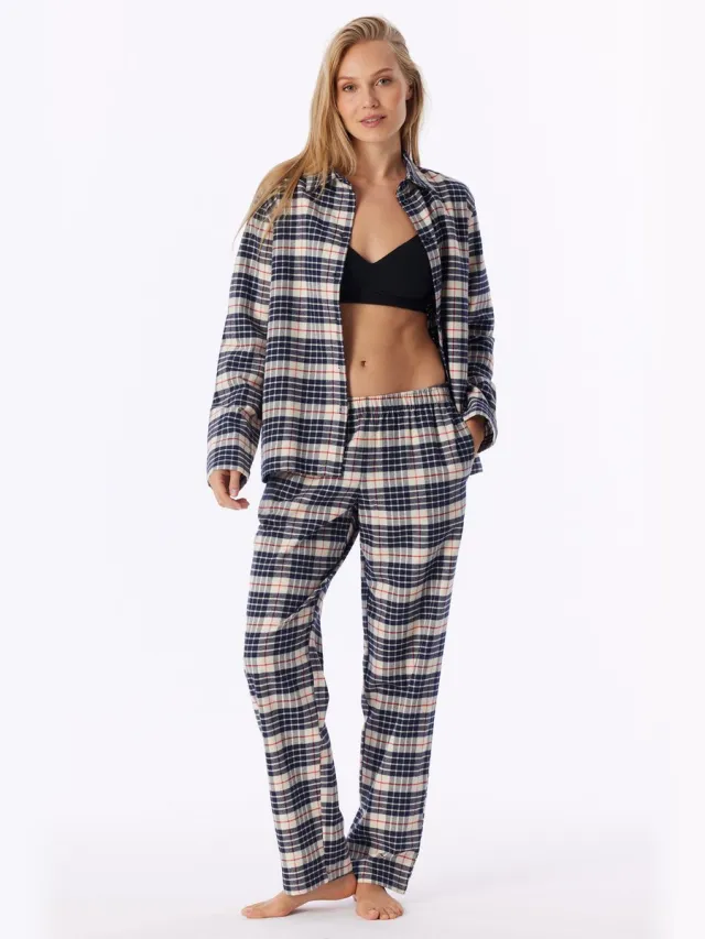 Schiesser dames Family lang pyjama van flanel met veelkleurig geruit patroon - multicolour dessin