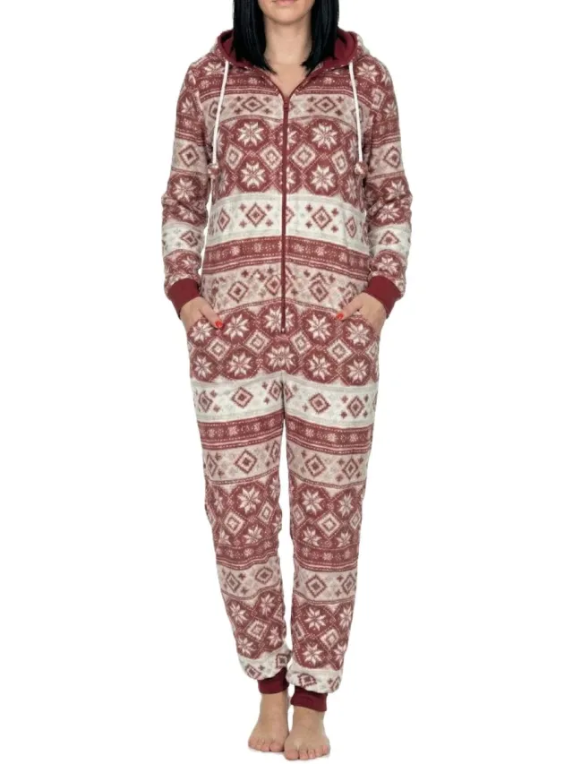 Normann Damespyjama-jumpsuit in Noorse stijl, gemaakt van heerlijk warme koraalfleece.