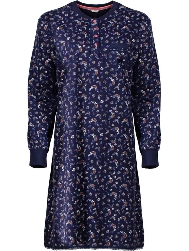 Tenderness Dames Nachthemd - Bloemen Patroon - Katoen - Blauw