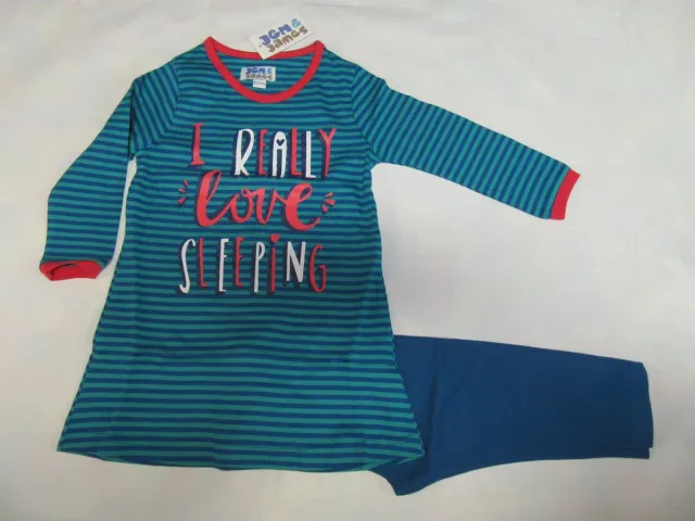 Wiplala Jen & James - Pyjama - Meisje- I really love sleeping - 6 jaar - 116 groen , blauw