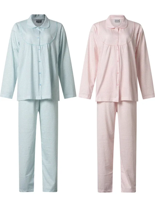 Lunatex 2 klassieke dames pyjama's 124215 met kraag - blauw en roze