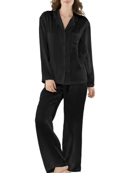 Damella Woven Silk Plain Pyjamas Set Zwart,Beige,Wit,Bruin,Rood