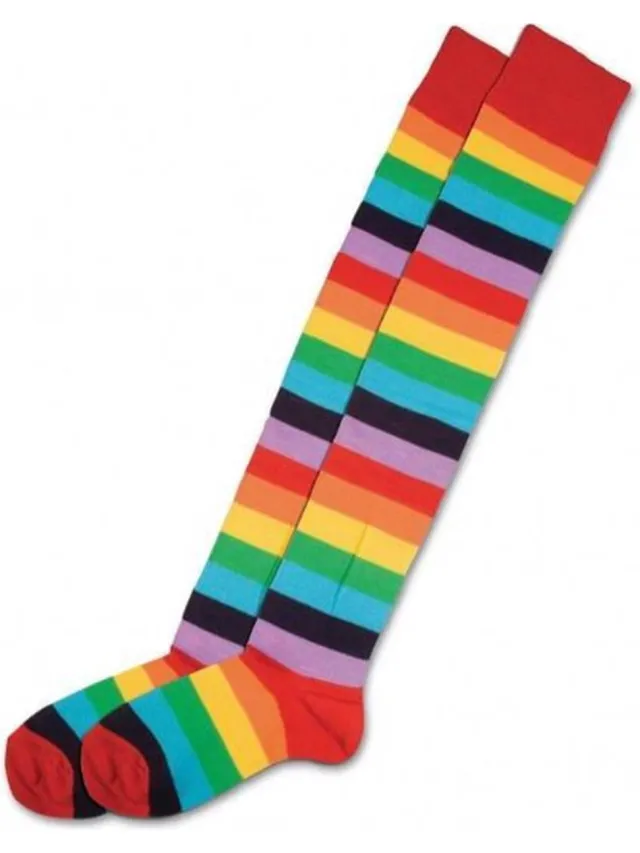 New Age Devi Rainbow over the knee socks Fel gekleurde Regenboog kousen gestreept