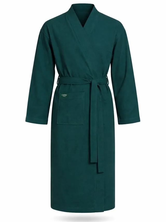 Sauna badjas wafel - LOUVE PARIS - unisex kimono badjas wafelstructuur - 100% Biologisch katoen - Hammam - SPA - kimono - wafel badjas dames - wafel badjas heren - Petrol Green