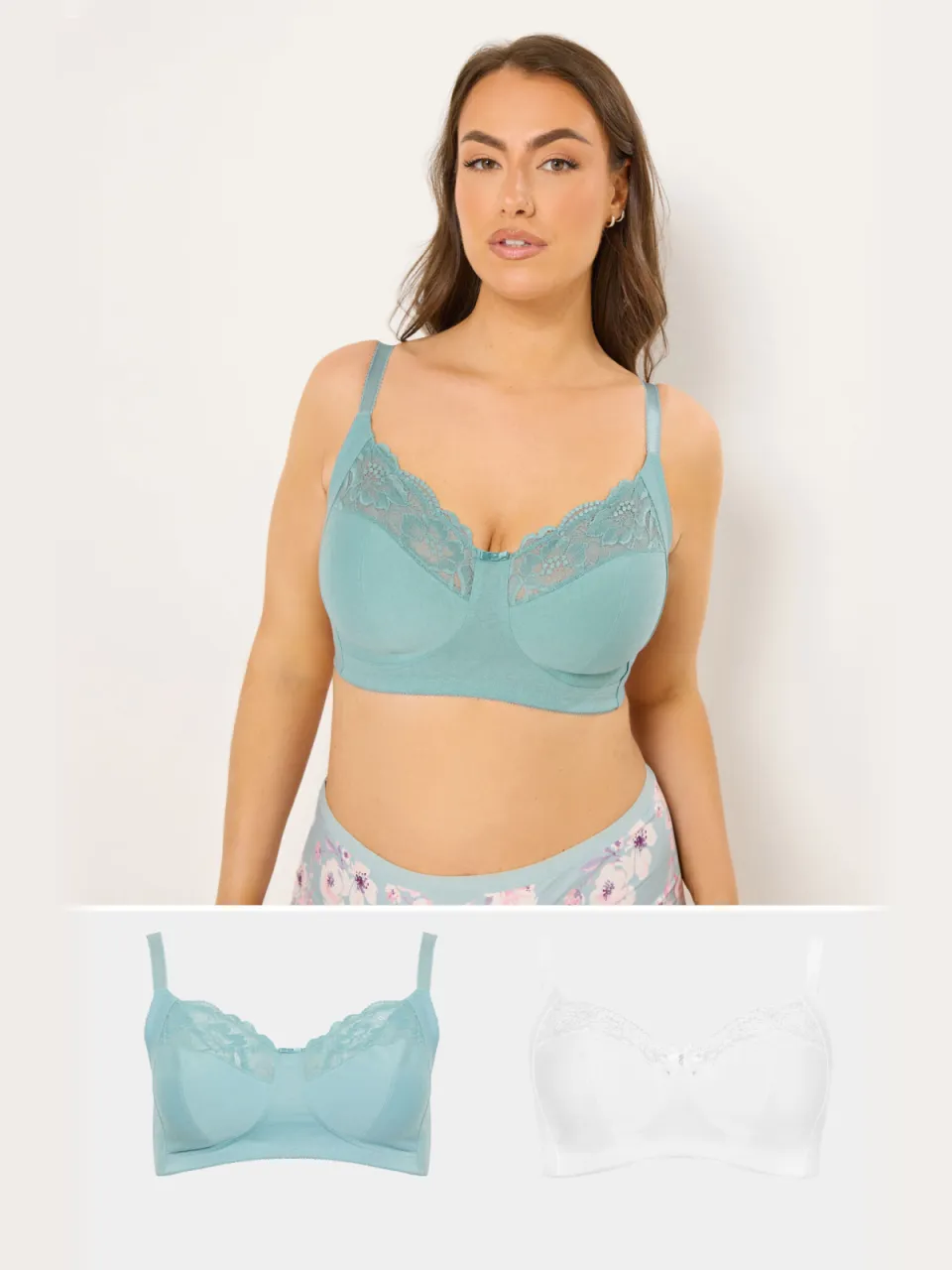 Yours 2 Pack Blauwe Ongevulde Beugelloze Katoenen Bralette Met Kantsize, foto 4