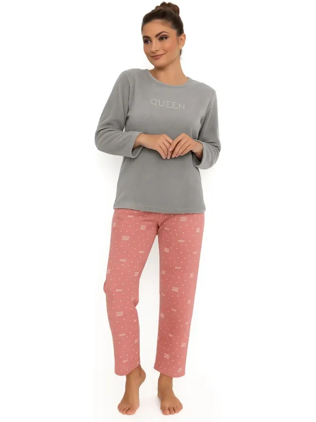 Cocodream Quality Cocodream fleece pyjama dames - Queen - Warme winter pyjama - Grijs /