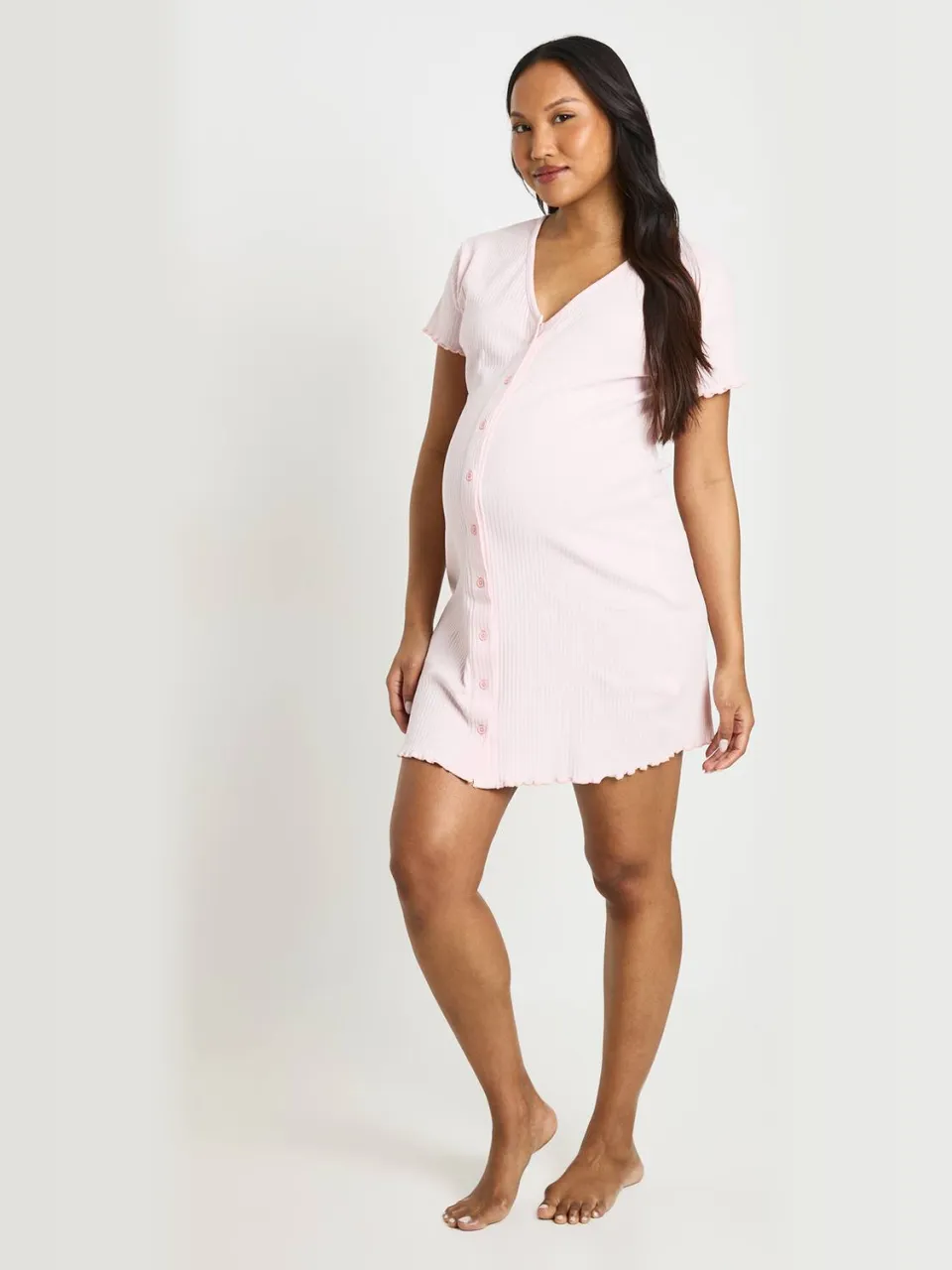 boohoo Dames Zwangerschaps Ribgebreid Nachthemd Met Knoopsluiting baby roze, foto 3