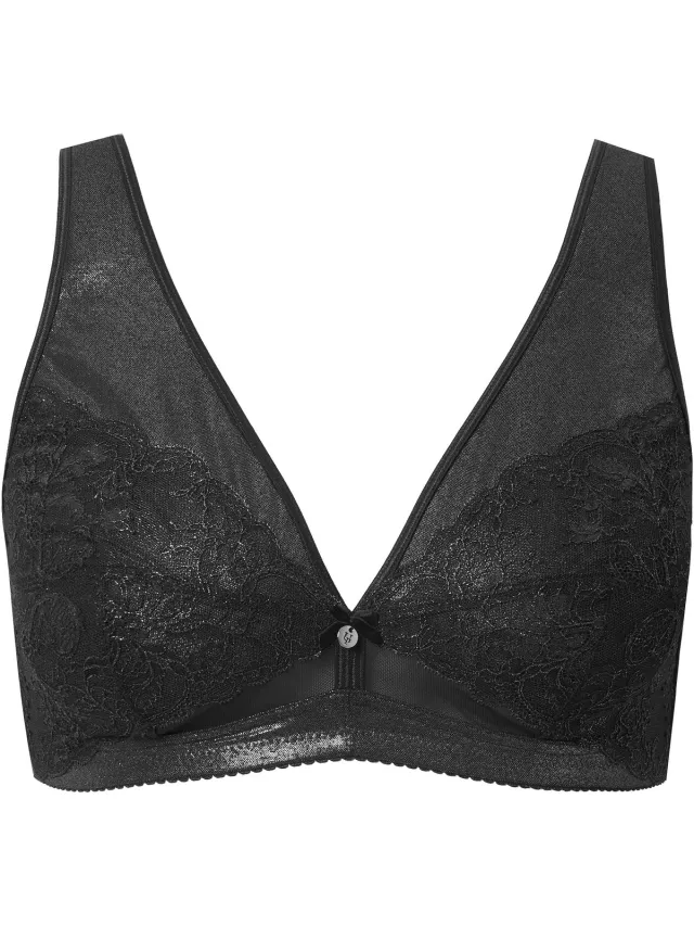 Ulla Popken Dames - Steunbeha metallic effect zonder beugels - Zwart