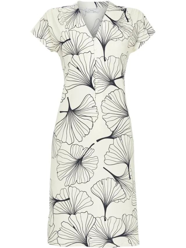 Ringella Elegant nachthemd ginkgobladeren - Wit - Maat - 38