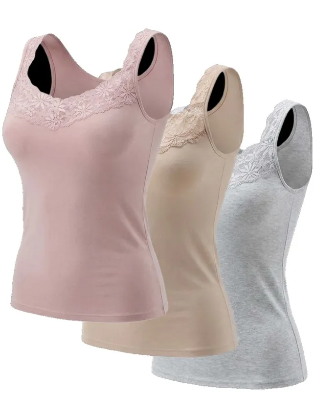 Currero Top Met Kant Dames - Topje - Kleding - Shirt - Blouse - Kort - Volwassen - Roze Bonenpasta + Lichtbruin + Bloemgrijs