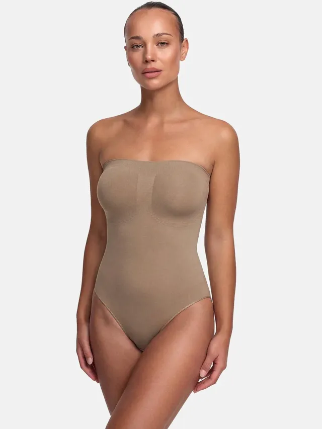 cfab Strapless corrigerende bodysuit met slipje - Donkerbeige - L - Corrigerende Body - Naadlos - corrigerend ondergoed dames