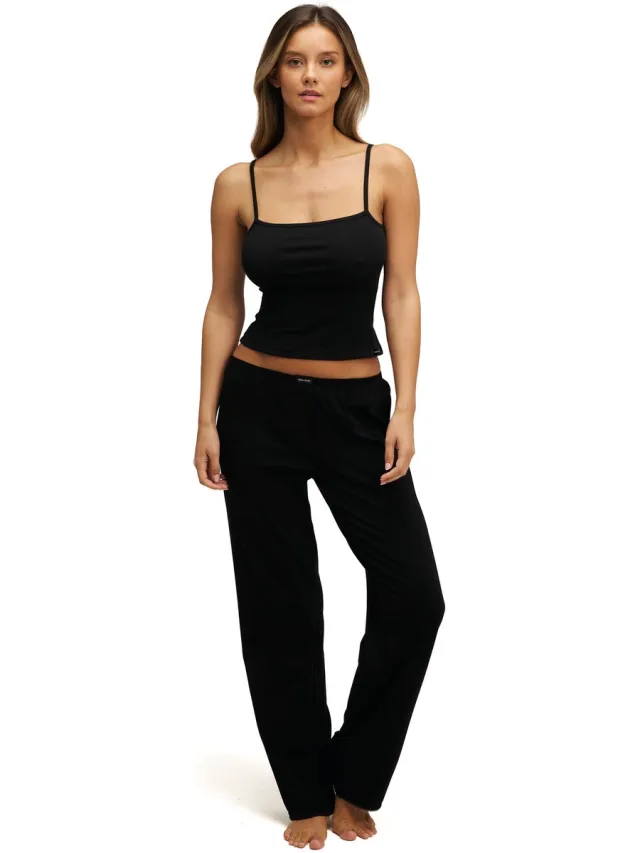 Dore & Rose Pyjama Dames - Cami SleepSet - 92% Cotton & 8% Elastane- Lichtgewicht - Extreem Zacht - Black Zwart