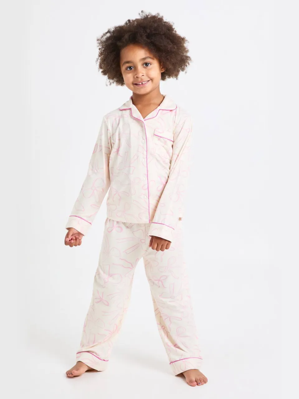boohoo Dames Kinder Mini Me Strik Broek Pyjama Set lichtroze, foto 4