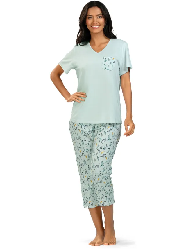 Comtessa Dames Pyjama - Katoen – Zomer – 7/8 Broek – Mint