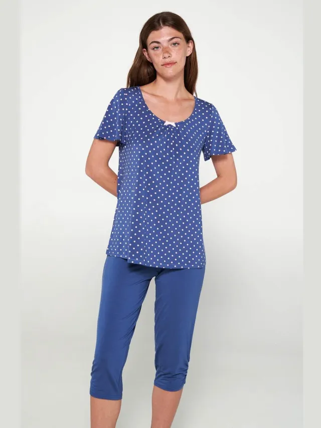 Vamp! Pyjama Dames Micromodal Korte Mouw 3/4 Broek Blue Boa 20018 44 / Blauw