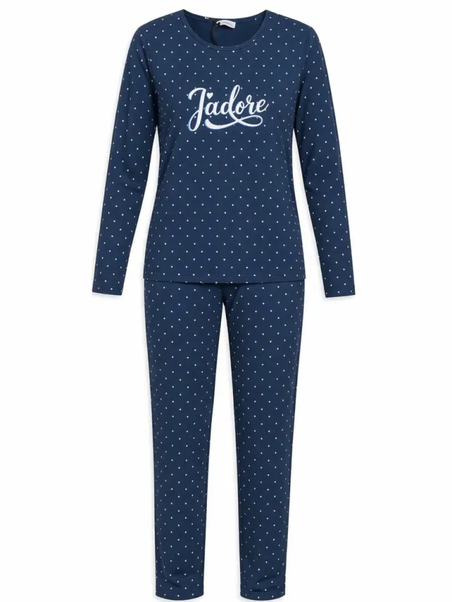 Gionettic Dames Pyjama Lange Mouwen en Lange Broek – 100% Katoen – Zacht, Comfortabel en Ademend – Blauw
