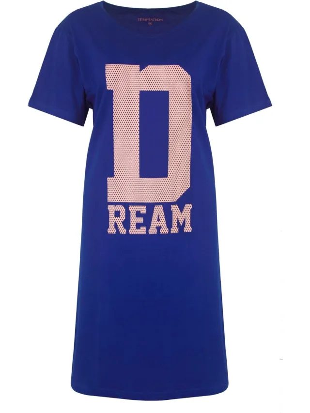 Temptation Dames Nachthemd - Big Shirt - Katoen - Blauw