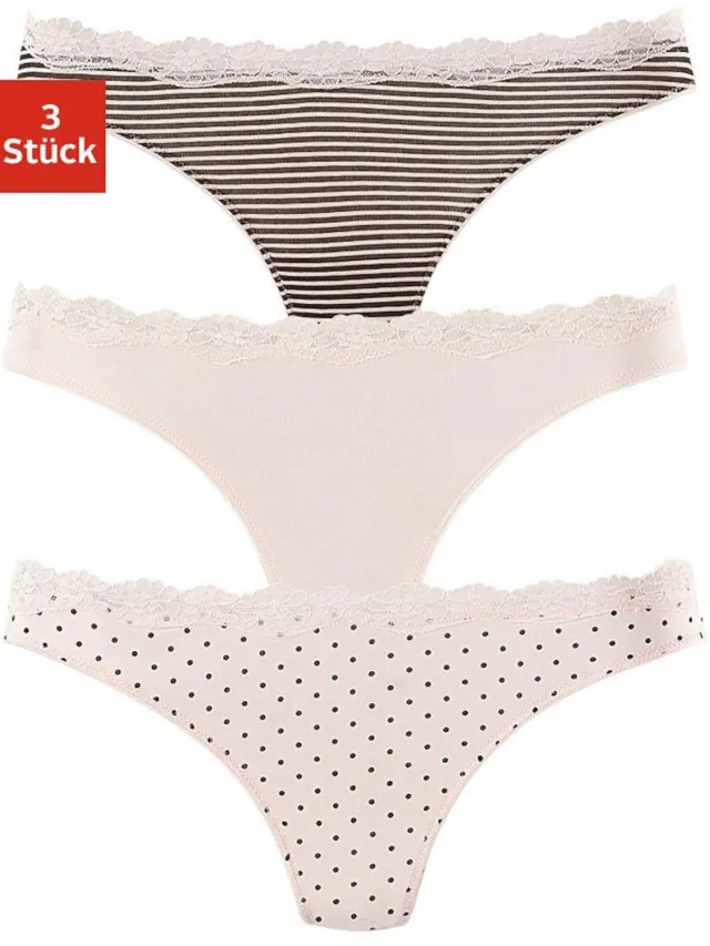 string 3-pack effen roze, gestippeld en gestreept, foto 2