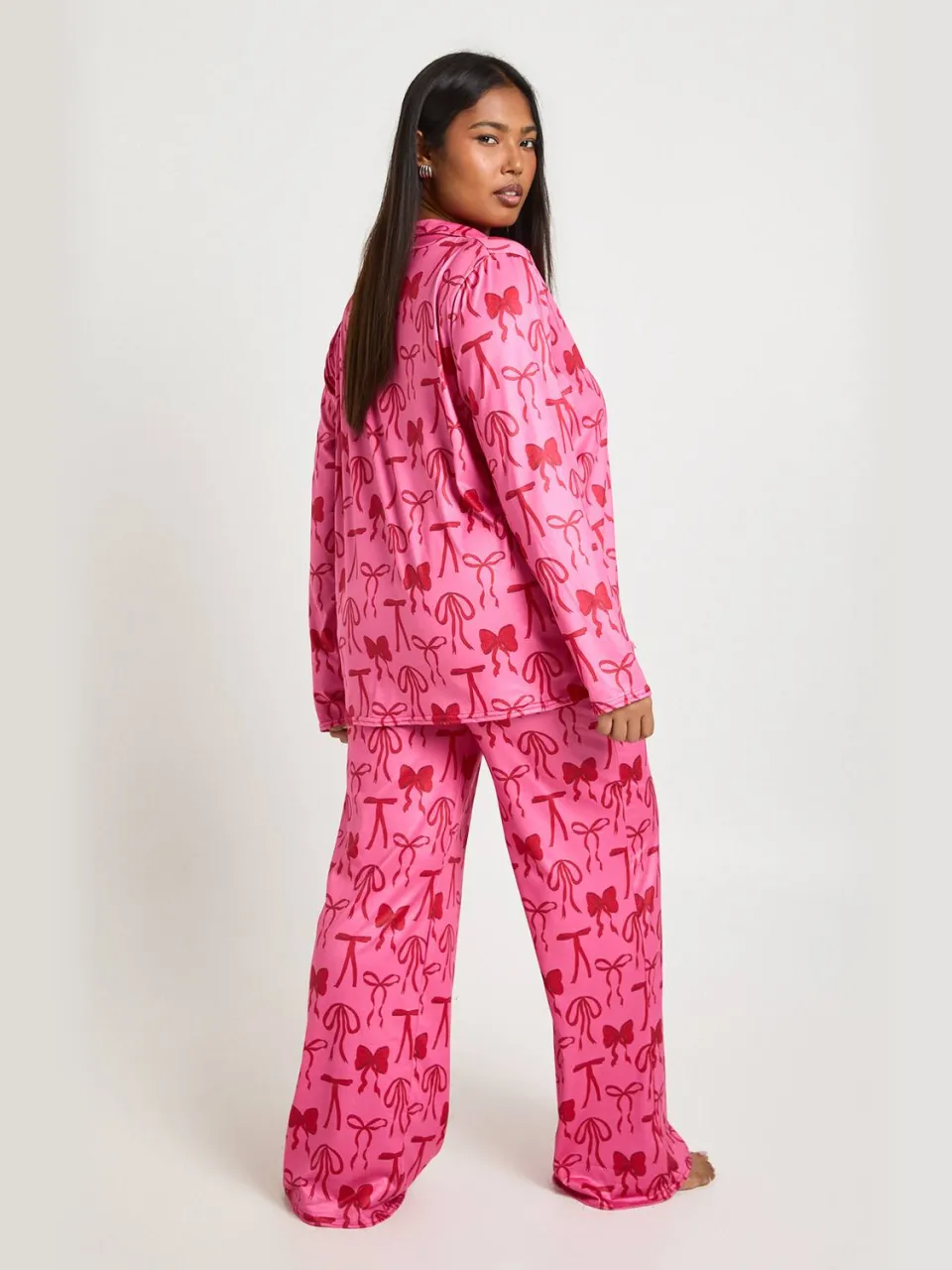 boohoo Dames Plus Strikprint Lange Mouw & Broek Pyjama Set roze, foto 2