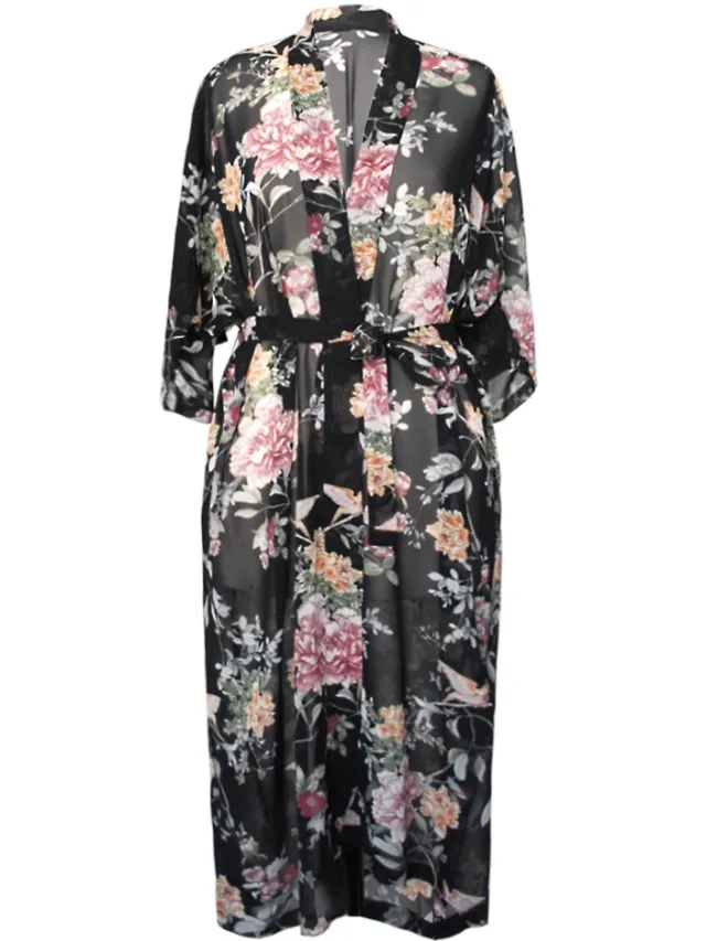 Anekdot dames vegan Kimono Sheer Floral Veelkleurig Transparant