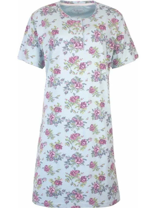 Tenderness Dames Nachthemd - Slaapkleedje - Korte Mouwen - Licht Blauw