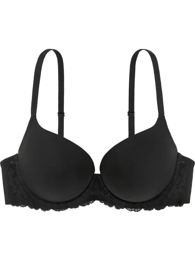 Dorina Super Push Up BH - Claire - Maximizer push up bh met beugel - T-shirt bh met kanten rand - 75D - Zwart
