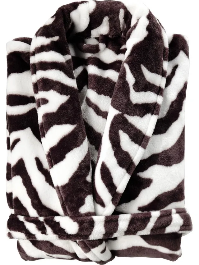 Zohome Zebra Badjas Lang - Flanel Fleece - Brown - Badjas Dames - Badjas Heren Bruin