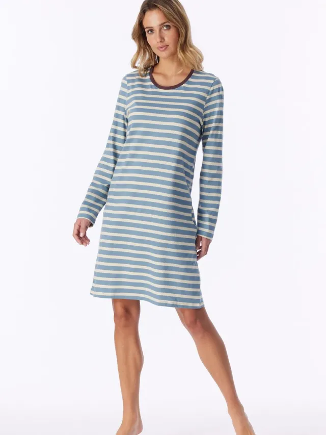 Schiesser Dames Nachthemd lange mouw - Casual Essentials - 42 grijs blauw