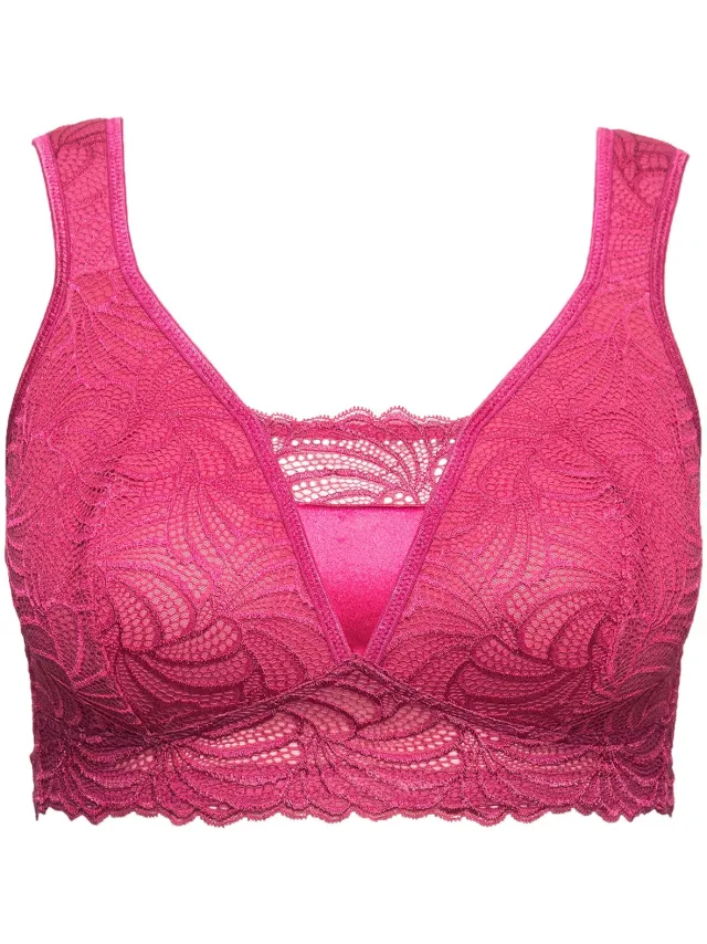 Ulla Popken Dames - Bralette kant zonder beugel - Fuchsia