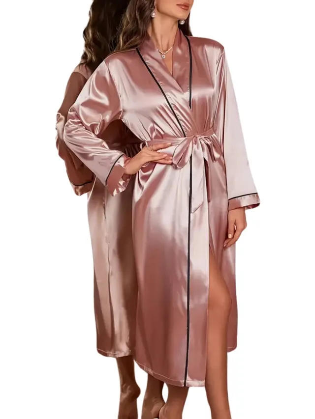 Bovista Satijnen Badjas Dames - Kimono - Kamerjas - Satijn - Ochtendjas - Pyjama - Roze