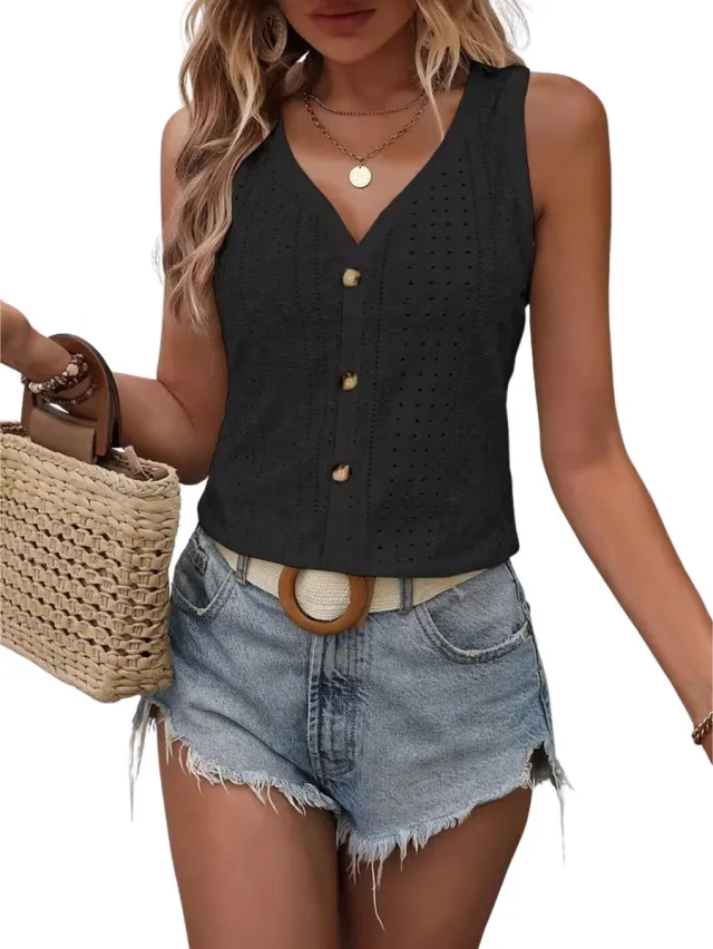 Currero Topje Dames - Top Kleding - Shirt - Blouse - Kort - Volwassen - Zwart