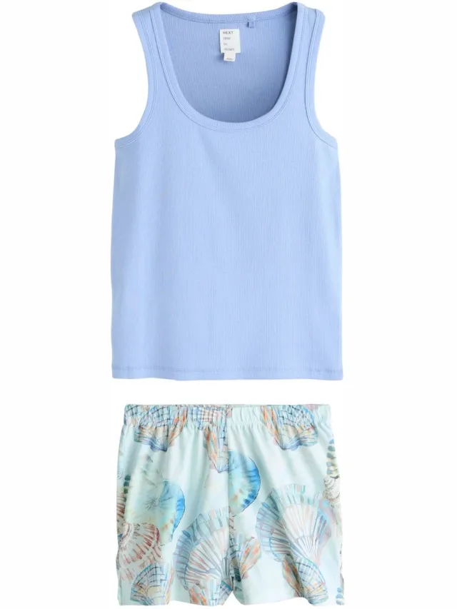 Next Dames - Korte geribbelde pyjama - Blauw Blue
