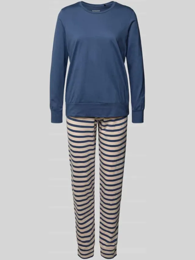 Schiesser Regular fit pyjama van puur katoen, model 'Schlafan' Blauw