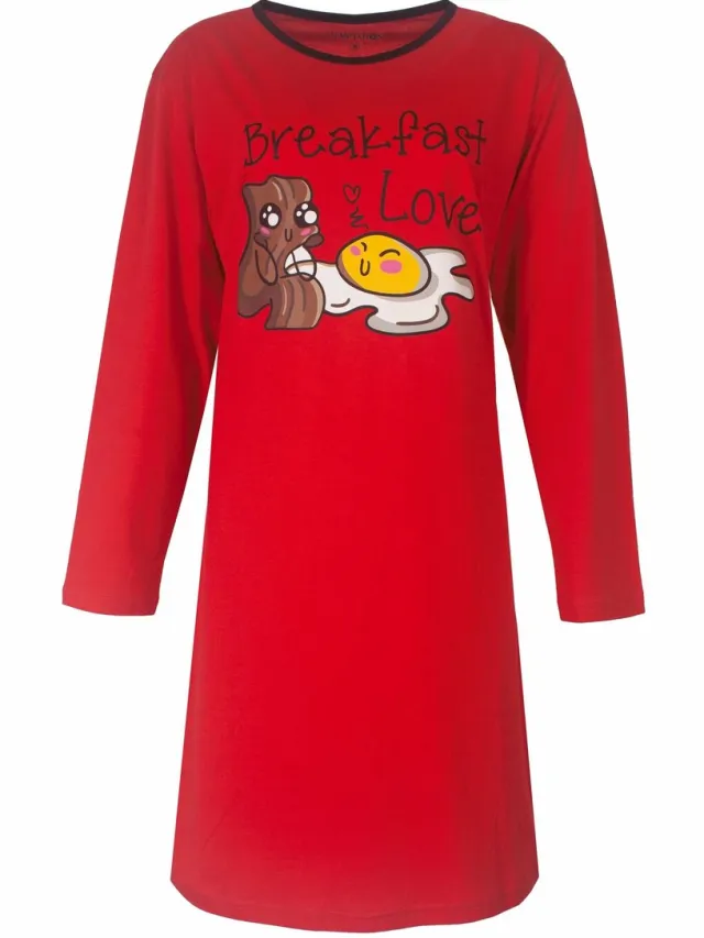 Temptation Dames Nachthemd - Bigshirt - Lange Mouw - Rood