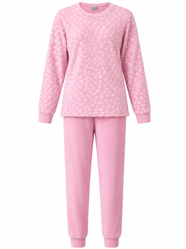 Lunatex dames pyjama 124291 - warme zachte dames pyjama - velours fleece - roze