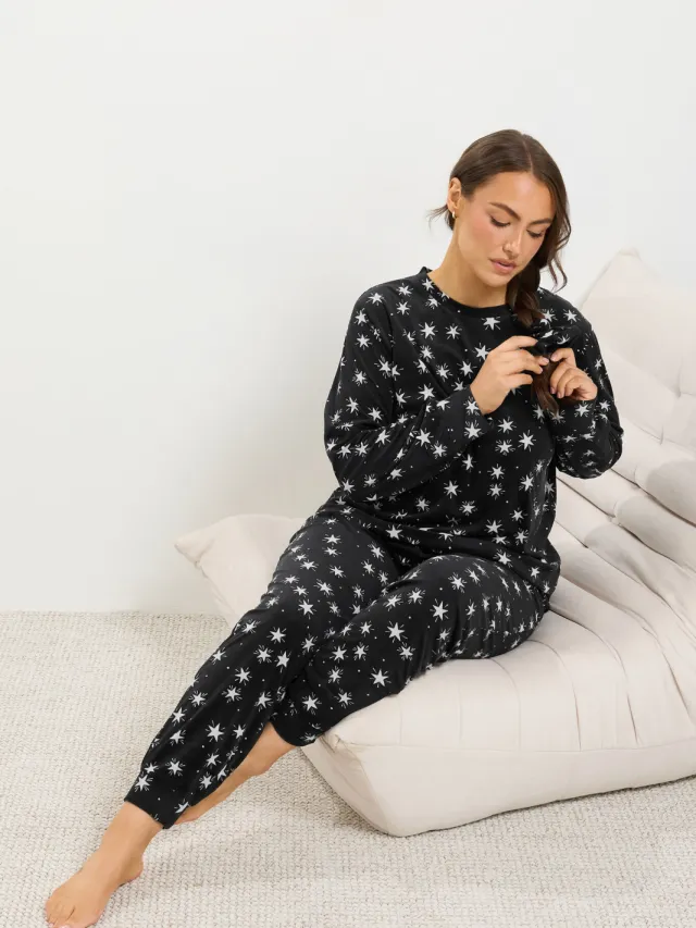 Yours Zwarte Zacht Aanvoelende Pyjamaset Met Sterrenprint-42, foto 2