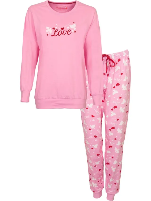 Tenderness Dames Pyjama - Katoen - Hartjes - Zacht Roze