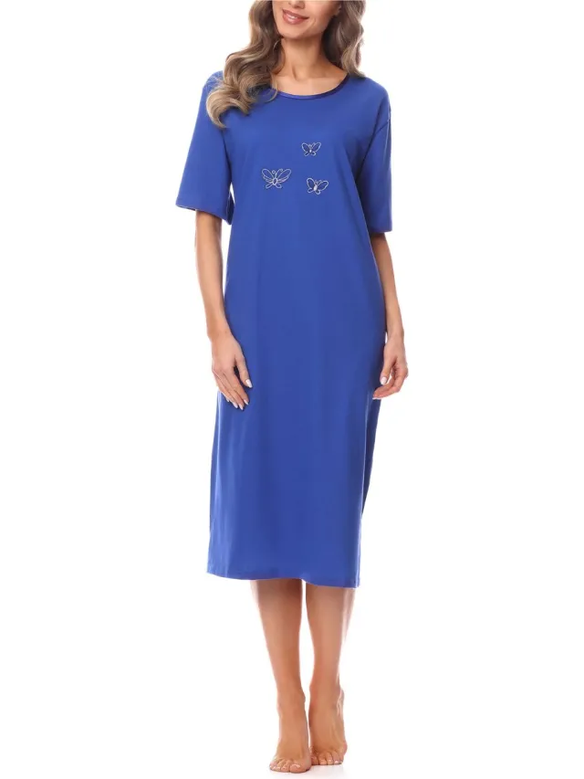 Merry Style Dames Nachthemd - Nachtjapon - Korte Mouwen - Katoen - MS-DR-Malwa-ND-KR - Korenbloem
