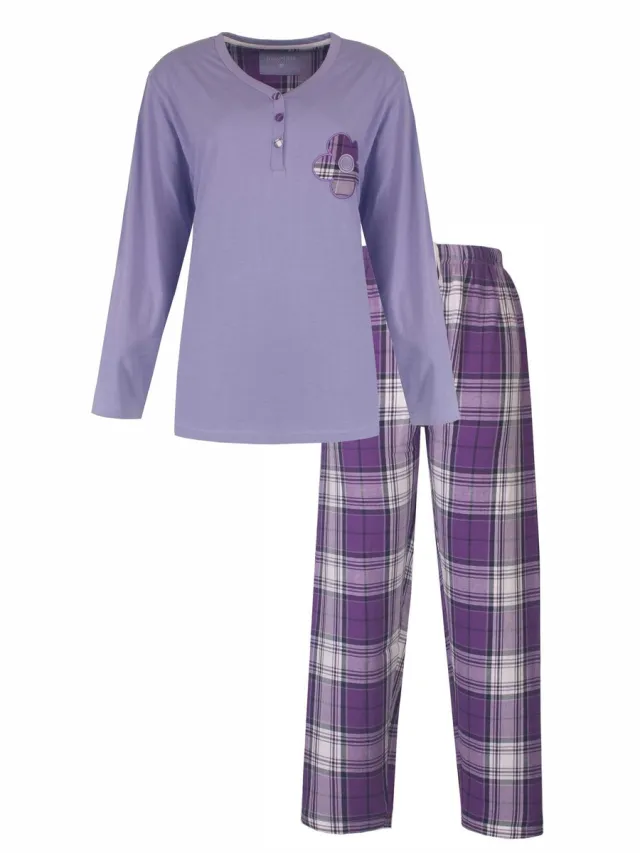 Irresistible Dames Pyjama - Flanel - 100% Katoen - Lila Paars