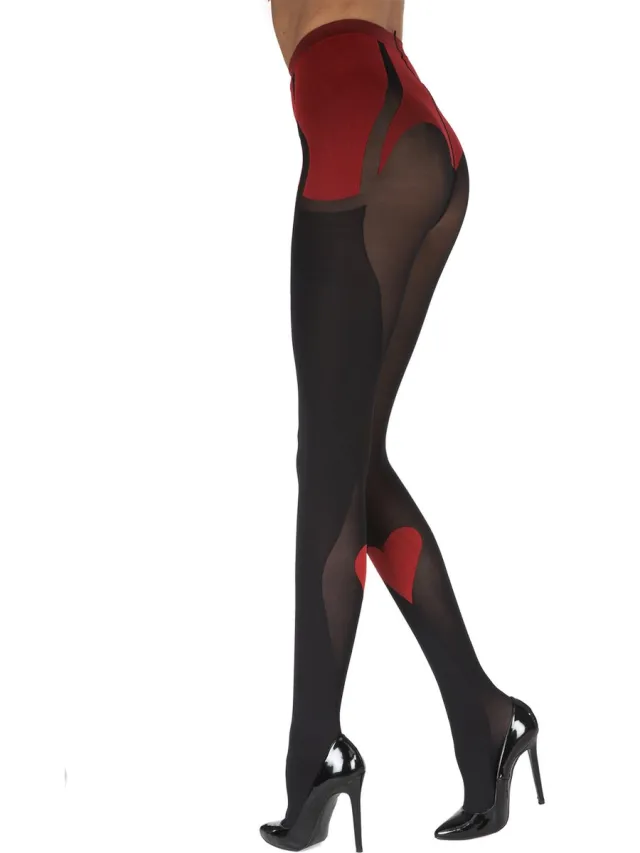 Pretty Polly Panty - Fashion - Joanne Hynes - Luxe Heart Tromp - One Size - 36/42 - Zwart Multi Zwart met rood