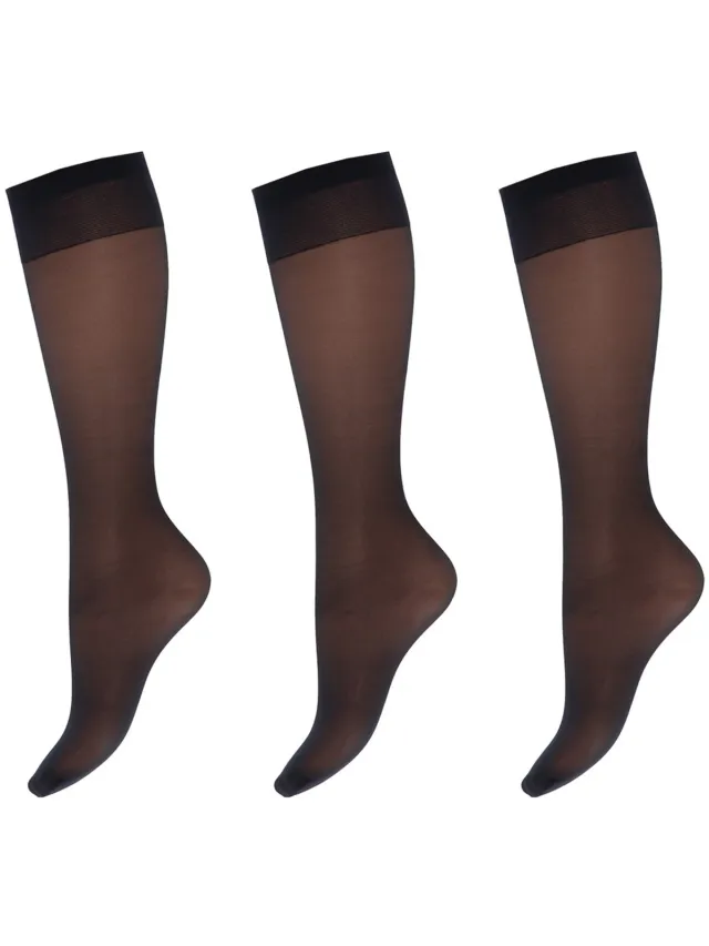 Marianne Dames Kneehighs Satin Sheers Panty - 15Den - 3-Pack - Maat One Size - Marine
