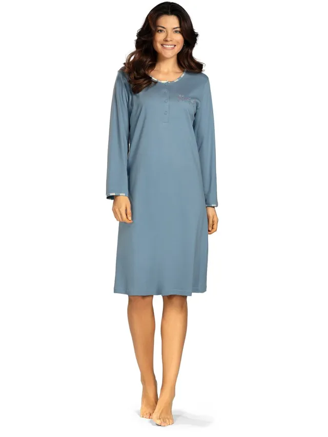 Comtessa Dames nachthemd - Interlock - Lange mouw - Blauw