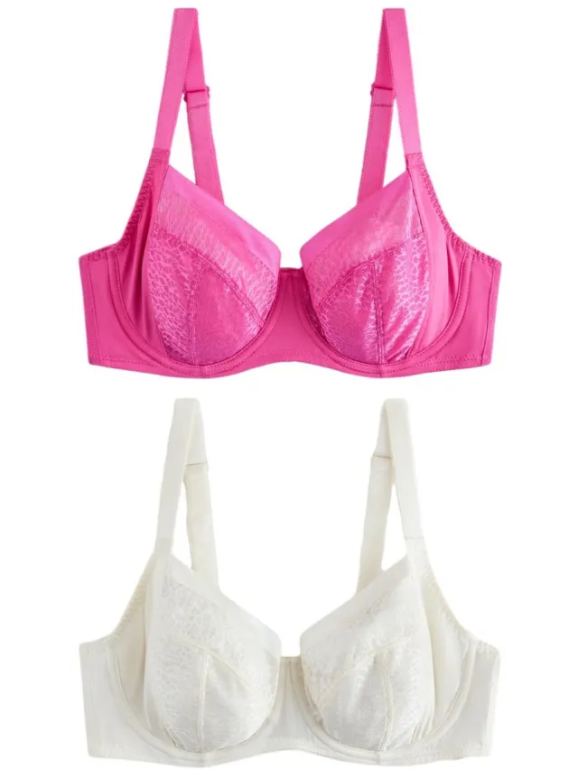 Next Dames - DD+ set van 2 balkonbeha's met beugels en zijsteun, niet gewatteerd, met mesh en dierenprint - Roze Pink/Cream