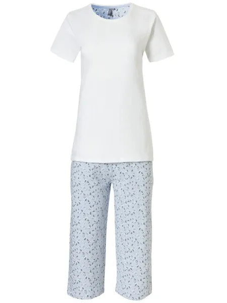 By Louise Dames capri korte pyjama set / blauw Wit