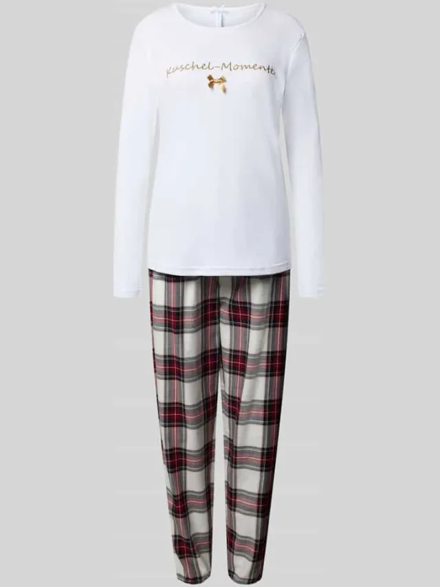 LOUIS & LOUISA loose fit pyjama met statement-stitching model 'Kuschelmomente' Wit