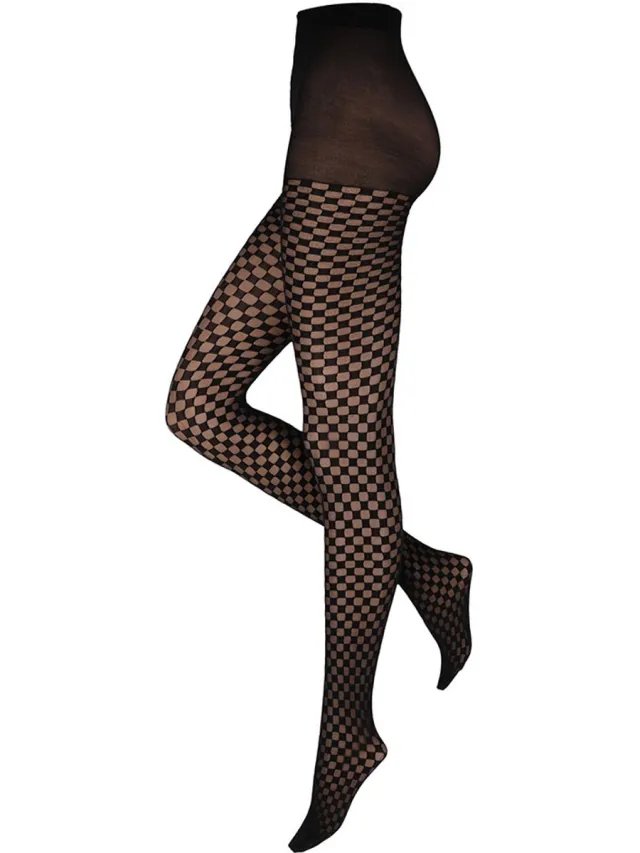 Sarlini Panty met blokken patroon - zwart - 40 Den